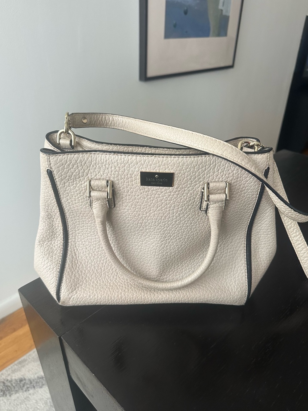 kate spade Cream Leather Satchel with Black Trim